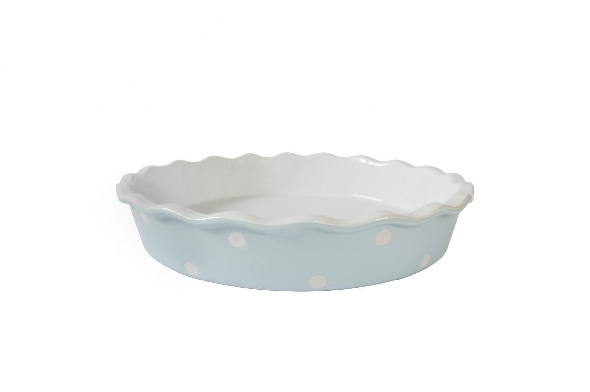 Quiche - / Tarte Form aus Keramik Pastellblau mit weißen Punkten Ø 27 cm 